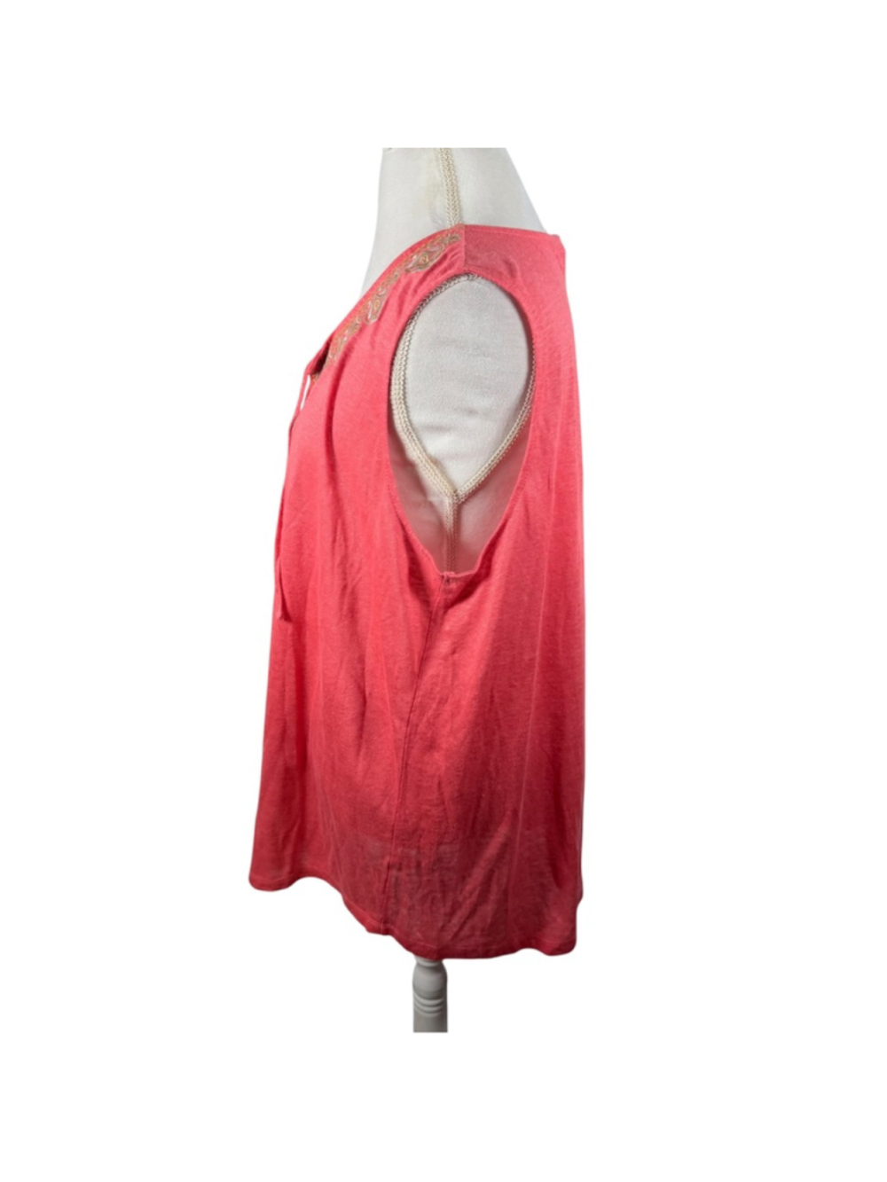 J. Jill Linen Papaya Tunic Top Coral Sleeveless Boho Embroidered Beachy Size XL - Picture 7 of 12